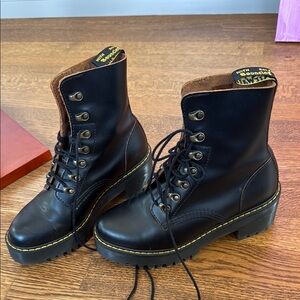 Dr. Martens Black Leather Boots with Yellow Stitching